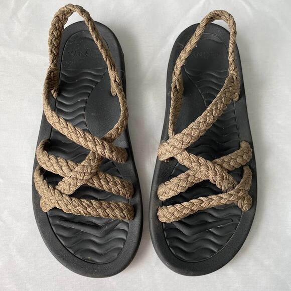 MEGNYA Shoes - Megnya Size 7 Braided Rope Olive Green Sandals Slingback Festival Hippie Boho